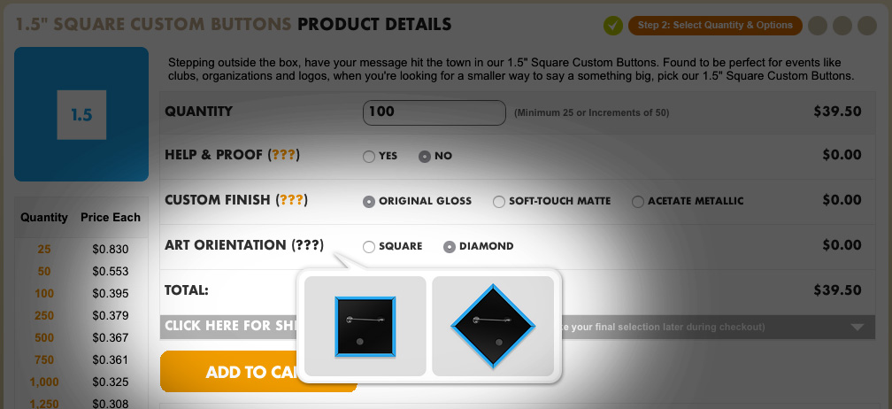 Diamond Square Button Orientation