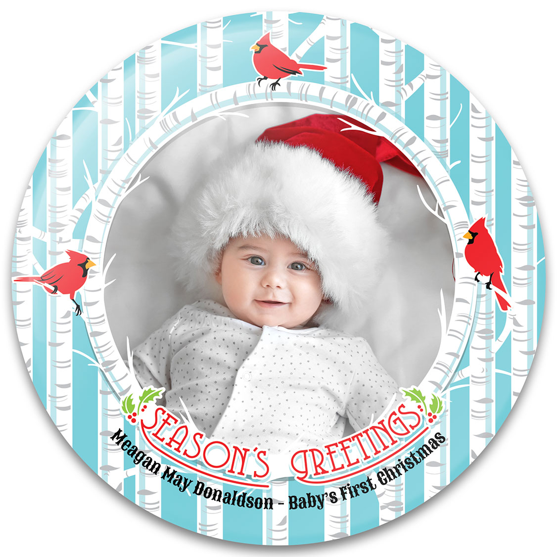 Cardinals & Birch Trees Baby's First Christmas Ornament Design