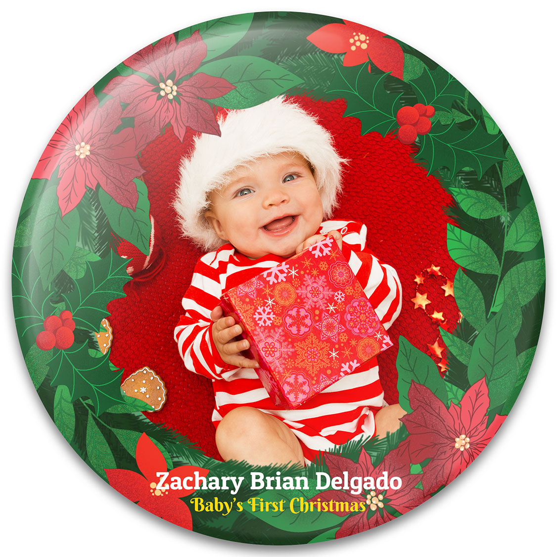 Poinsettia Wreath Baby's First Christmas Ornament Design