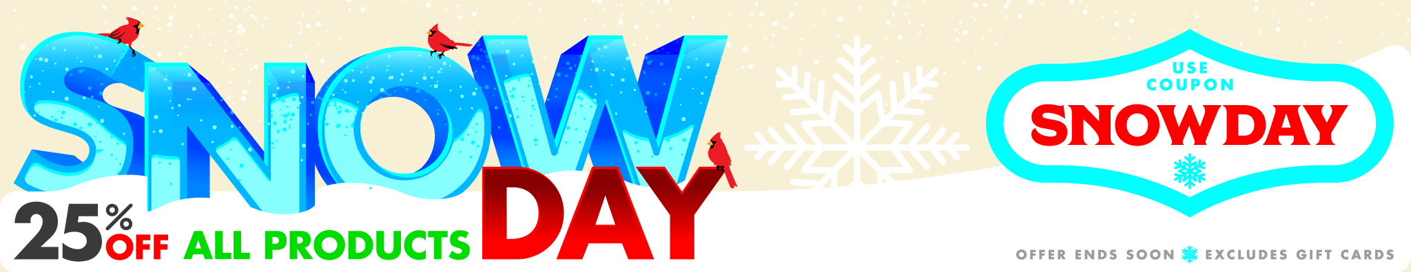 Snow Day Sale 25% OFF all custom products at PureButtons