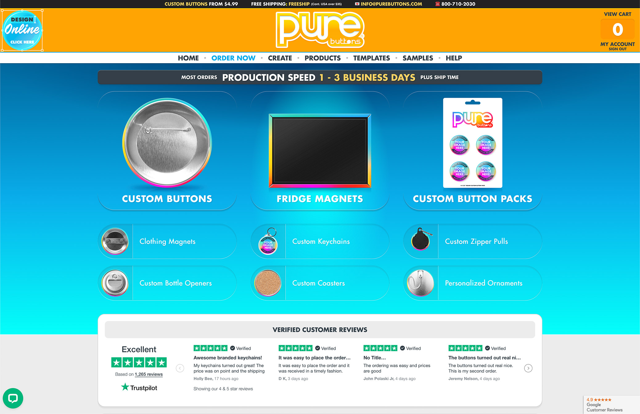 PureButtons.com Website Screenshot