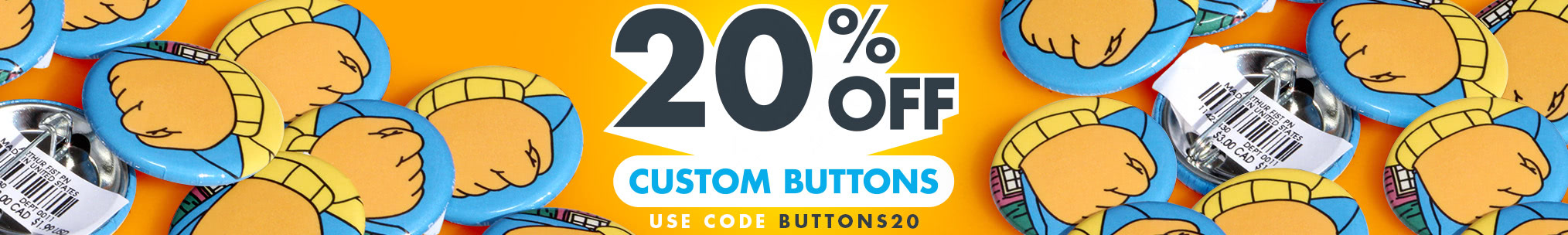 20% OFF Custom Buttons with code BUTTONS20 at PureButtons.com