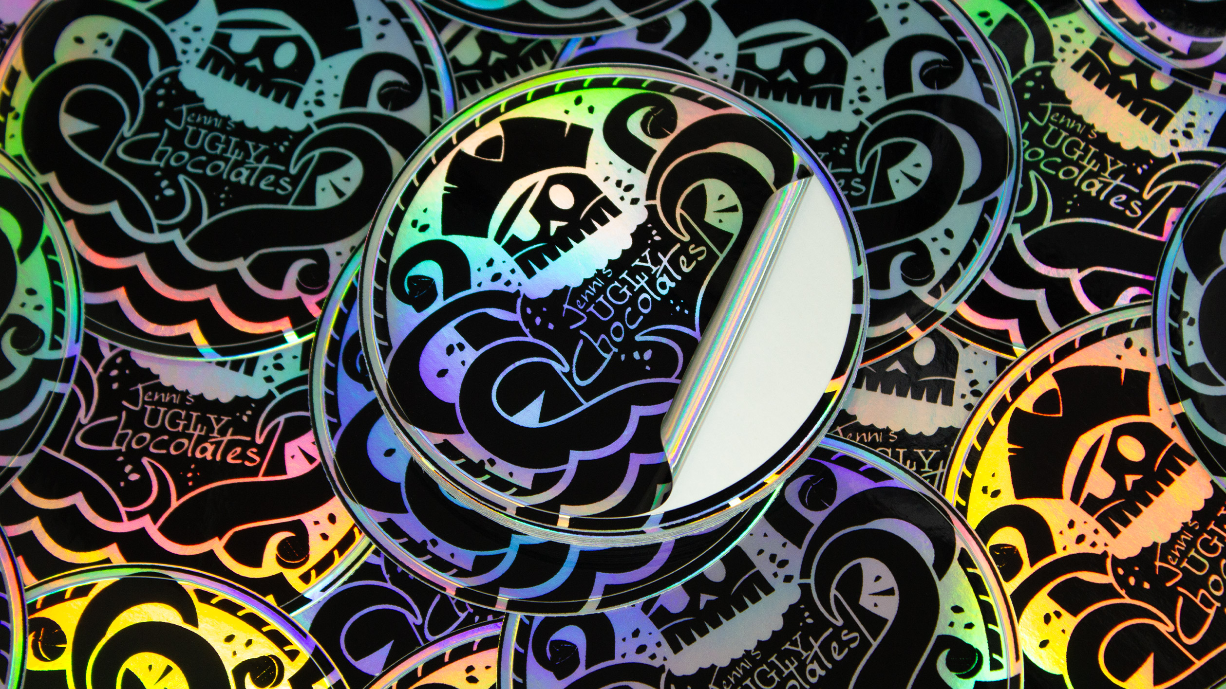 Round Holographic Stickers for Jenni's Ugly Chocolates