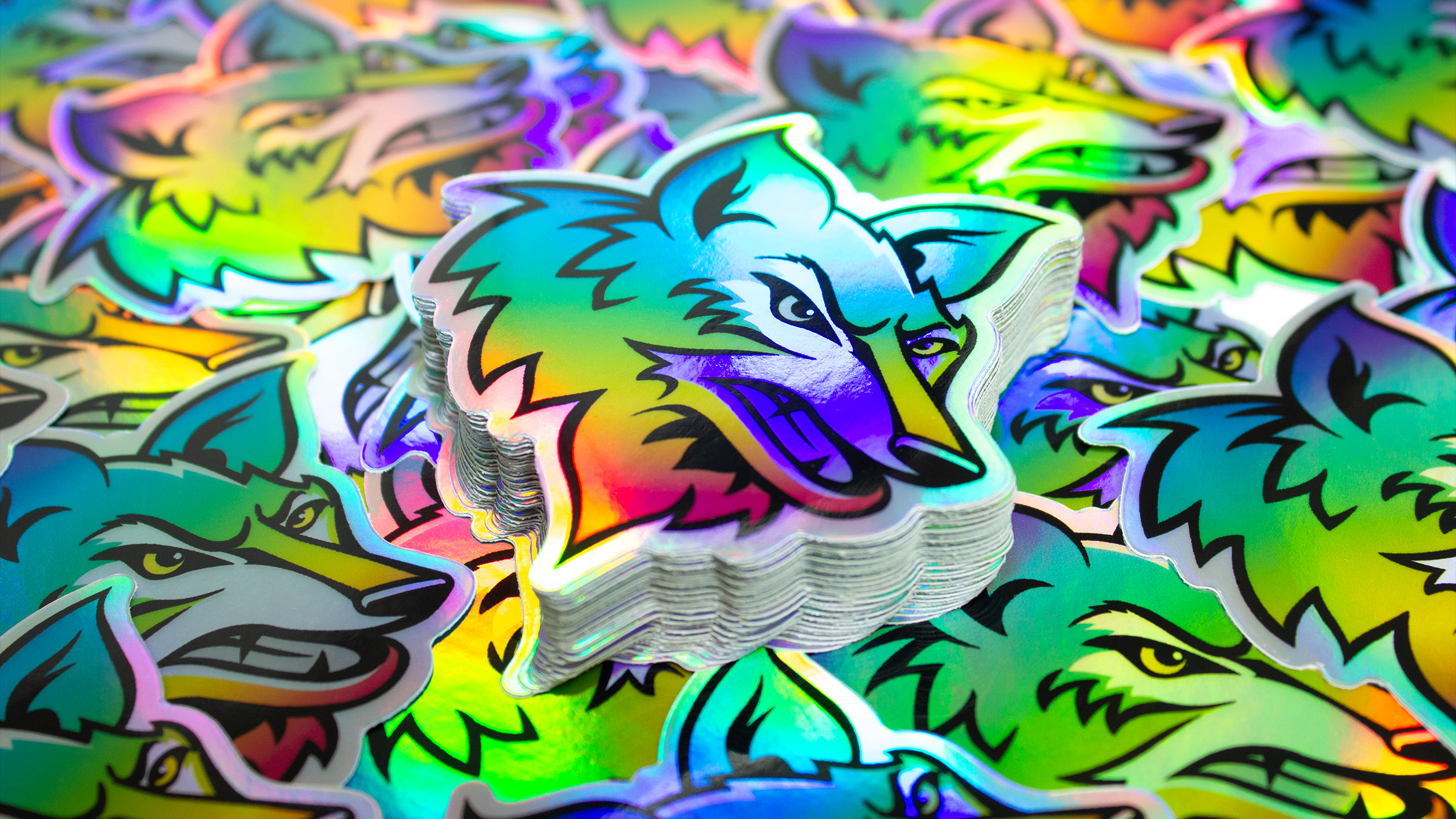 Die Cut Holographic Stickers of a school mascot