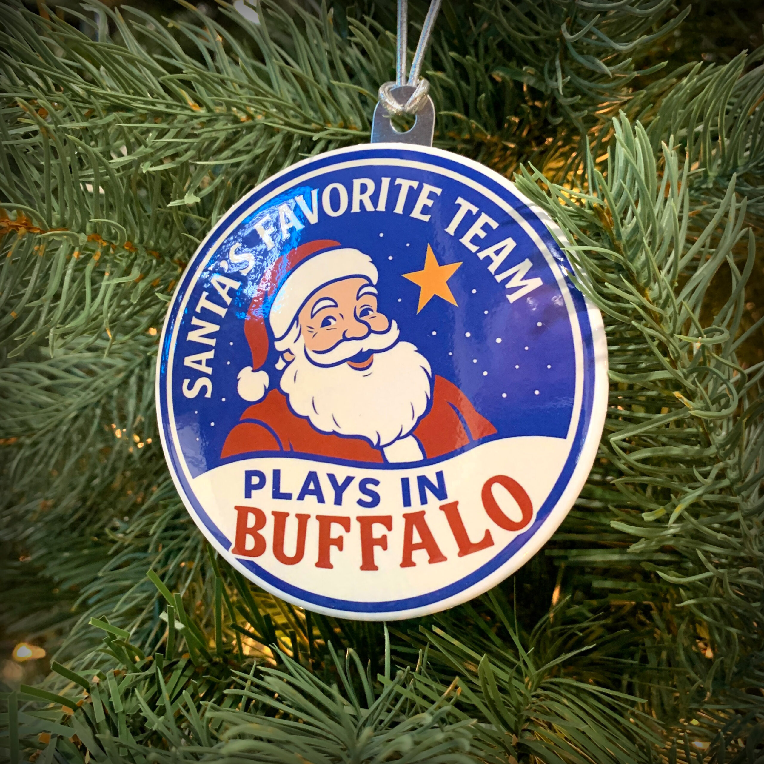 Santa's Favorite Team Plays In Buffalo Custom Christmas Ornaments printed by PureButtons.com